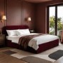 Burgundy Velvet Upholstered King Size Ottoman Bed with Curved Headboard - Zara