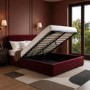Burgundy Velvet Upholstered King Size Ottoman Bed with Curved Headboard - Zara