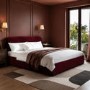 Burgundy Velvet Upholstered Super King Ottoman Bed with Curved Headboard - Zara