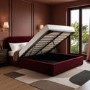 Burgundy Velvet Upholstered Super King Ottoman Bed with Curved Headboard - Zara