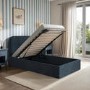 Blue Upholstered Single Ottoman Bed with Curved Headboard - Zara