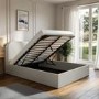 Cream and Grey Striped Double Ottoman Bed With Curved Headboard - Zara