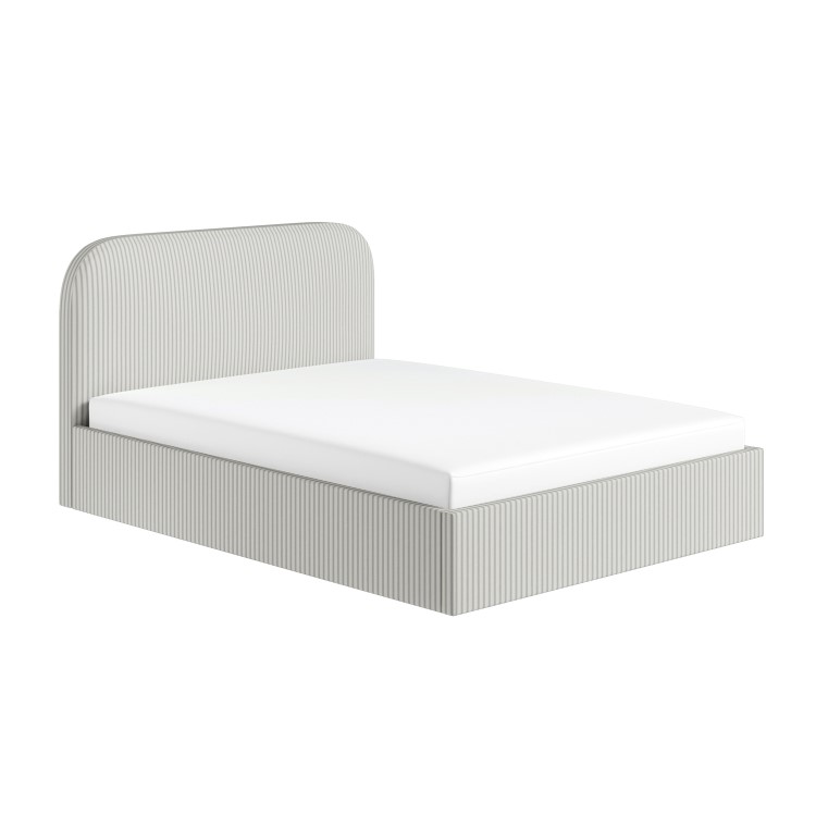 Cream and Grey Striped Double Ottoman Bed With Curved Headboard - Zara