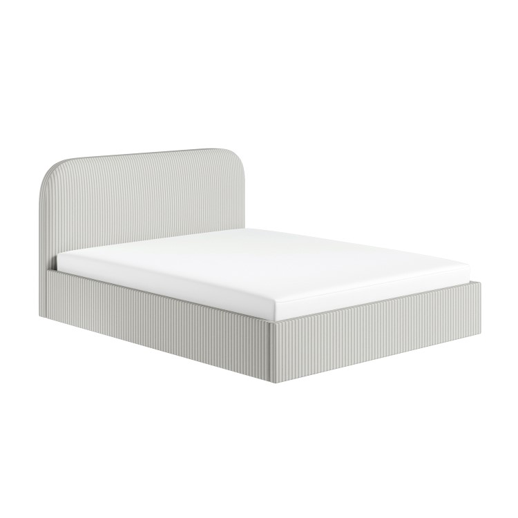 Cream and Grey Striped King Size Ottoman Bed With Curved Headboard - Zara