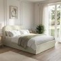 Cream and Green Striped Double Ottoman Bed With Curved Headboard - Zara