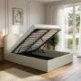 Cream and Green Striped Double Ottoman Bed With Curved Headboard - Zara