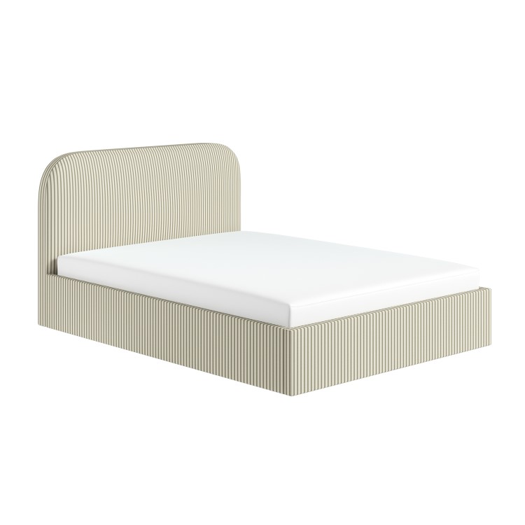 Cream and Green Striped Double Ottoman Bed With Curved Headboard - Zara