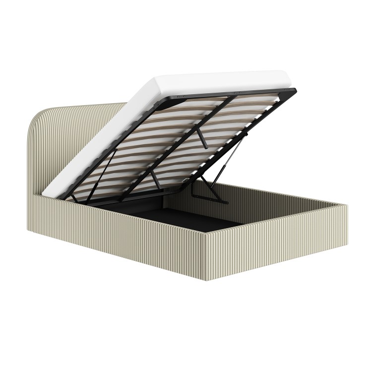 Cream and Green Striped Double Ottoman Bed With Curved Headboard - Zara