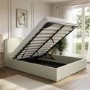 Cream and Green Striped King Size Ottoman Bed With Curved Headboard - Zara