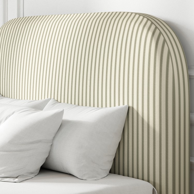 Cream and Green Striped King Size Ottoman Bed With Curved Headboard - Zara