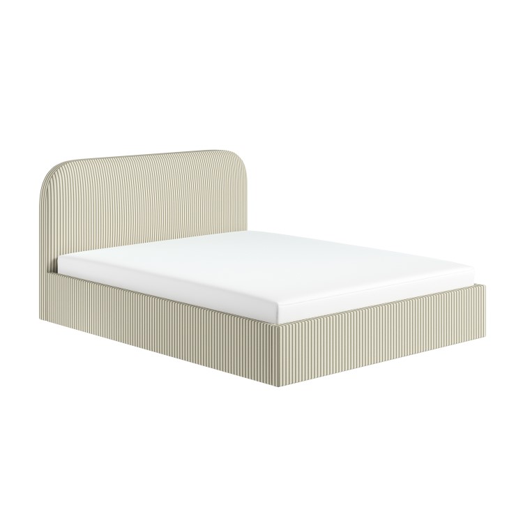 Cream and Green Striped King Size Ottoman Bed With Curved Headboard - Zara