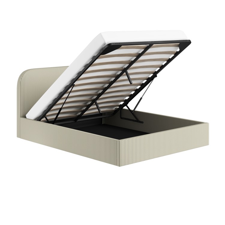 Cream and Green Striped King Size Ottoman Bed With Curved Headboard - Zara