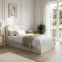 Cream and Green Striped Single Ottoman Bed With Curved Headboard - Zara