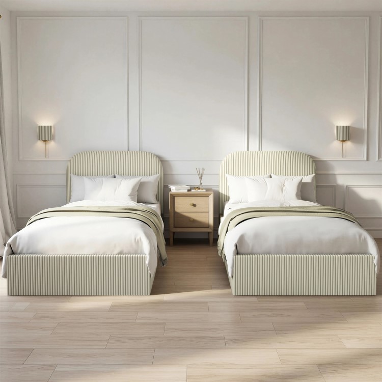 Cream and Green Striped Single Ottoman Bed With Curved Headboard - Zara