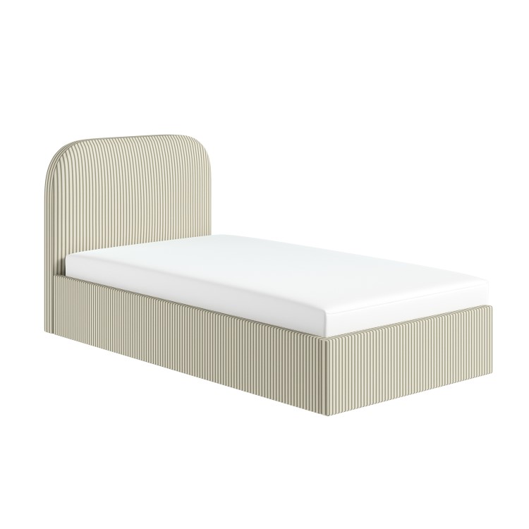 Cream and Green Striped Single Ottoman Bed With Curved Headboard - Zara