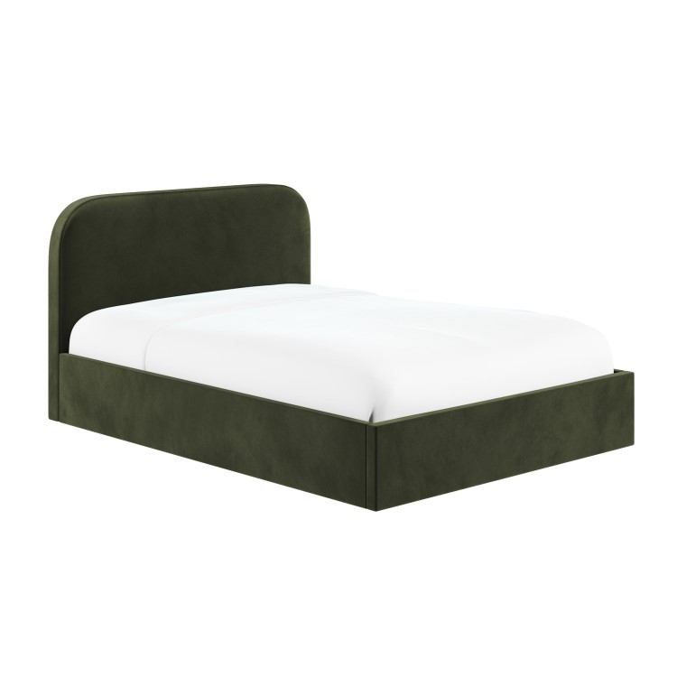 Green Upholstered Double Ottoman Bed with Curved Headboard - Zara