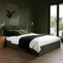 King Size Green Upholstered Ottoman Bed with Curved Headboard - Zara