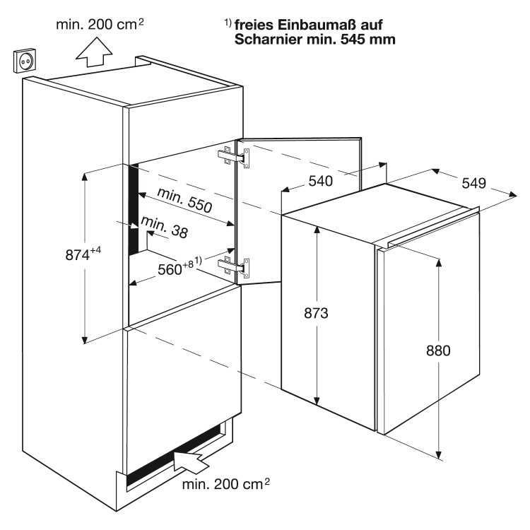 Zanussi ZBA15021SV In-Column Larder Fridge - Sliding Rail - 88cm Height