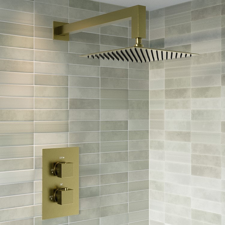 ONLY OPENED - Brushed Brass 1 Concealed Thermostatic Shower Valve with Dual Control - Zana