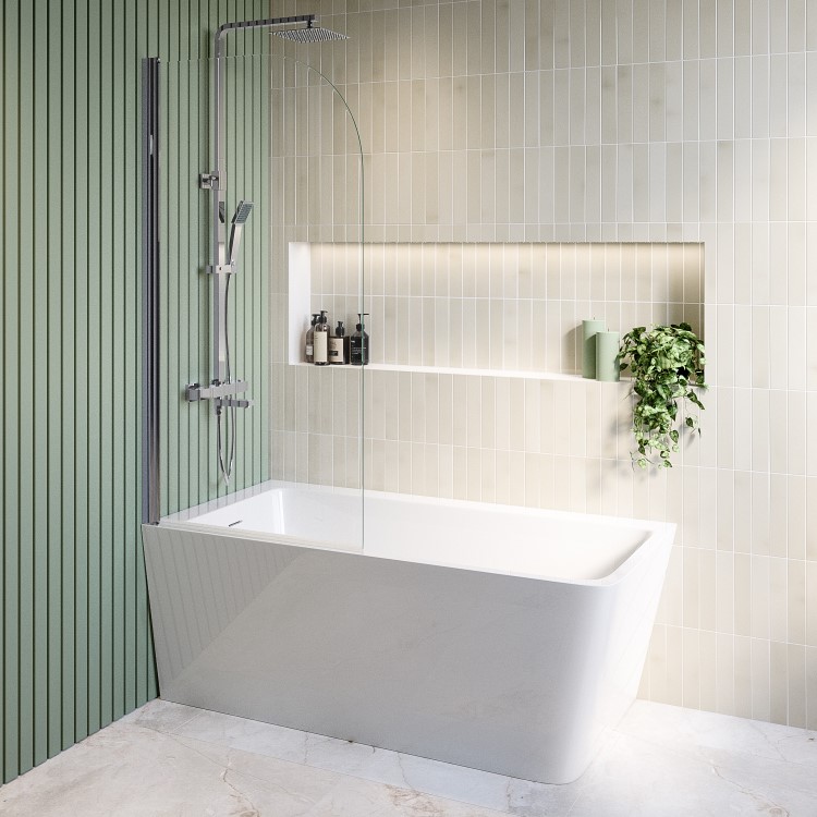 Chrome Square Thermostatic Bar Bath Mixer Shower Set with Bath Filler Spout Slide Rail Kit & Hand Shower - Zana