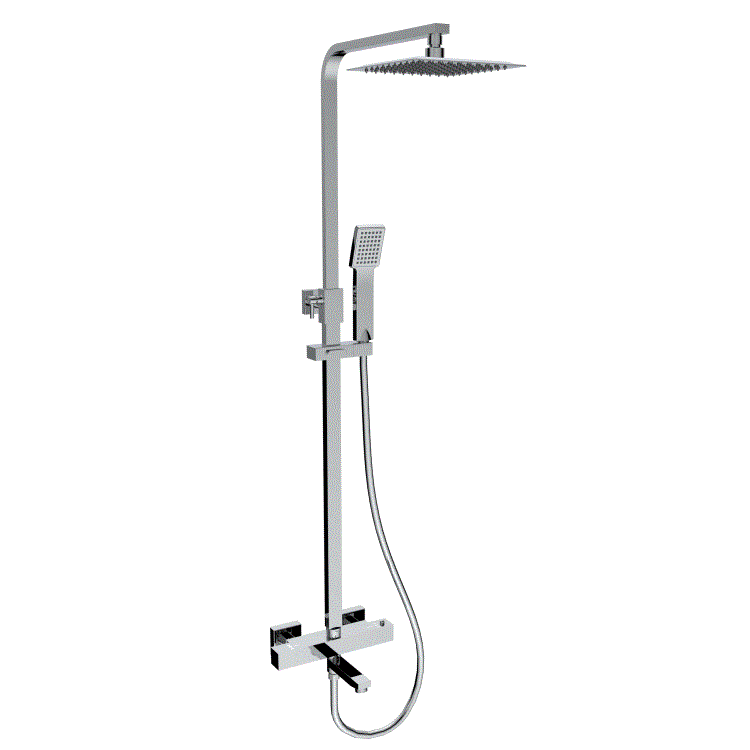 Chrome Square Thermostatic Bar Bath Mixer Shower Set with Bath Filler Spout Slide Rail Kit & Hand Shower - Zana