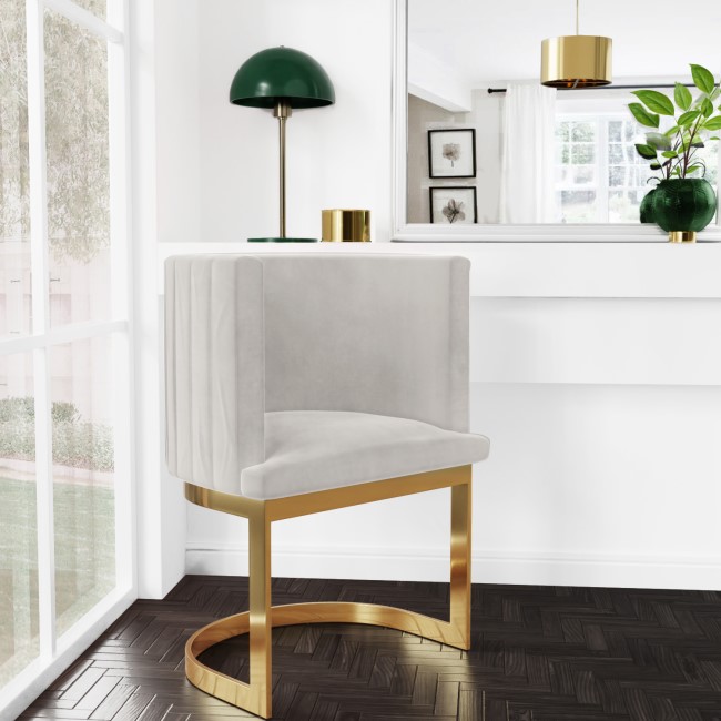 Light Grey Velvet Cantilever Dressing Table Chair with Gold Legs - Zelena