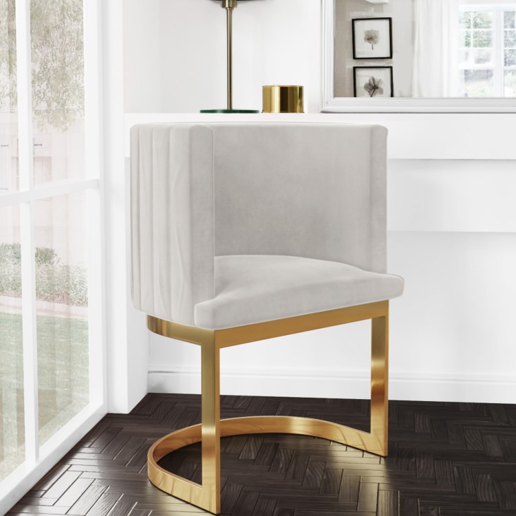 Light Grey Velvet Cantilever Dressing Table Chair with Gold Legs - Zelena