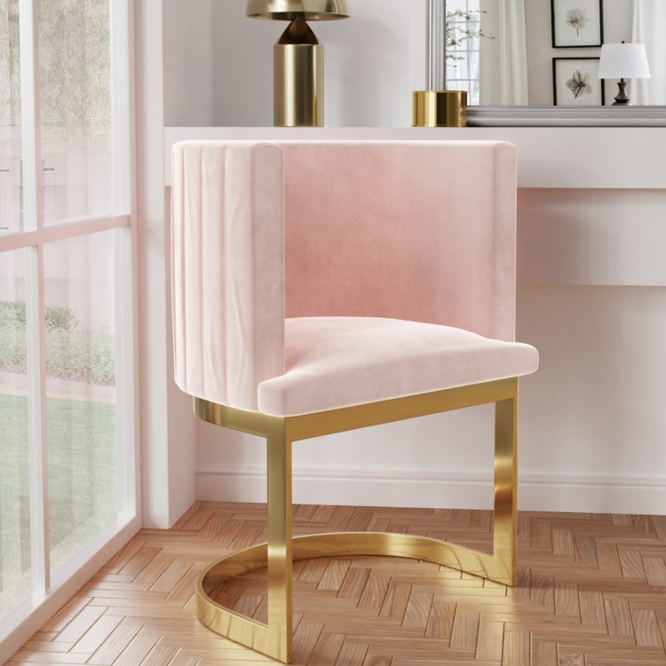 Pink Velvet Cantilever Dressing Table Chair with Gold Legs - Zelena