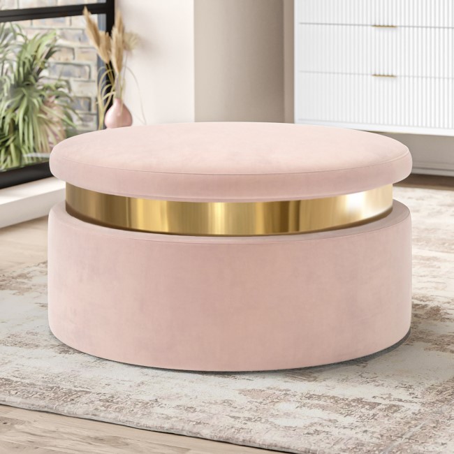 Round Pink Velvet Storage Pouffe - Zendaya 