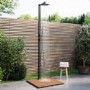 Black Thermostatic Mixer Outdoor 2 Outlets Shower Set with Wood Effect Base  - Zen