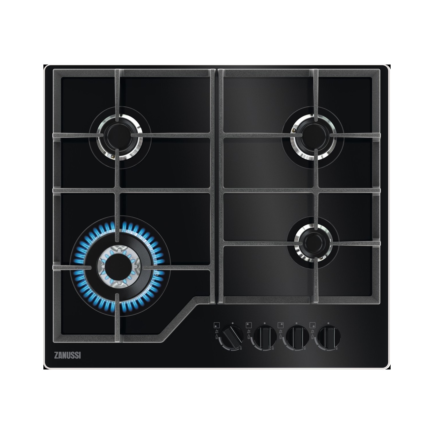 Zanussi Series 60 60cm Gas on Glass 4 Burner Gas Hob Black