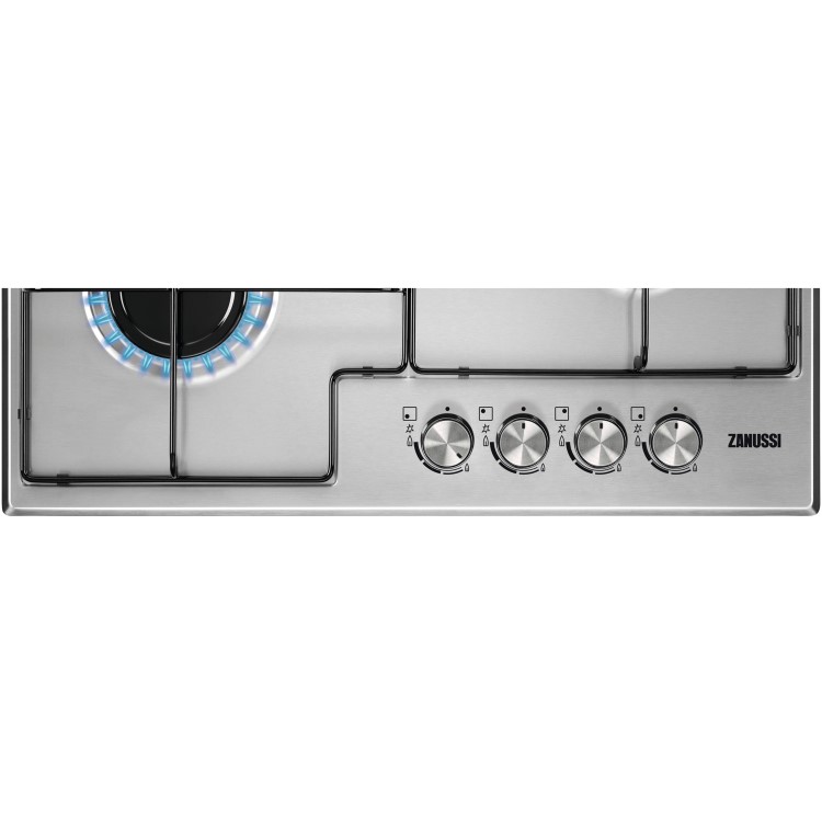 Zanussi ZGH65411XB 60cm Four Burner Gas Hob With Enamel Pan Stands - Stainless Steel
