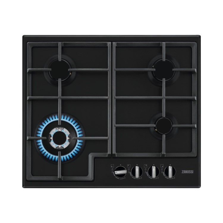 Refurbished Zanussi Series 40 ZGNN645K 60cm 4 Burner Gas Hob with Wok Burner Black