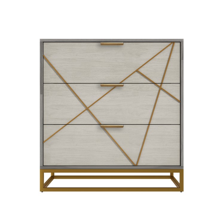 Zhara 3 Drawer Chest of Drawers in Grey with Gold Painted Wooden Trim
