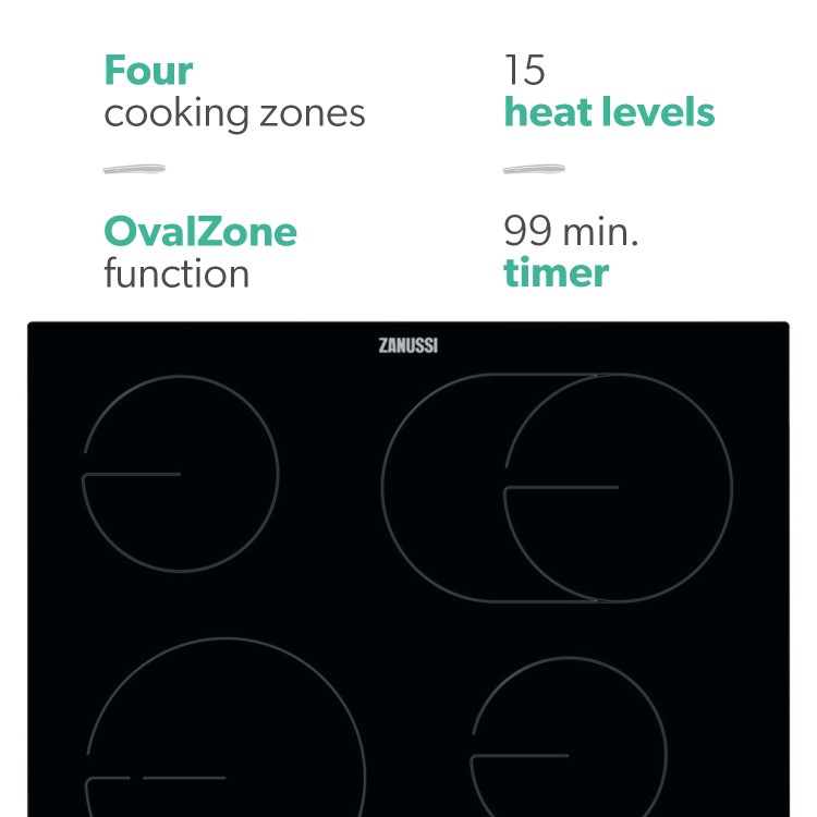 Zanussi 60cm 4 Zone Ceramic Hob with OvalZone