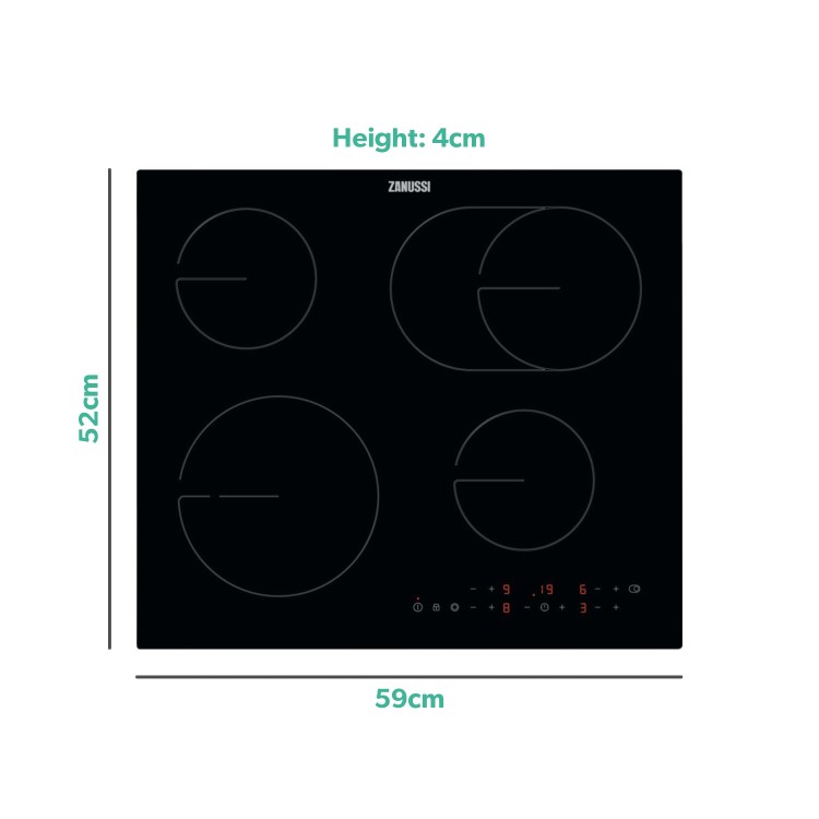 Zanussi 60cm 4 Zone Ceramic Hob with OvalZone