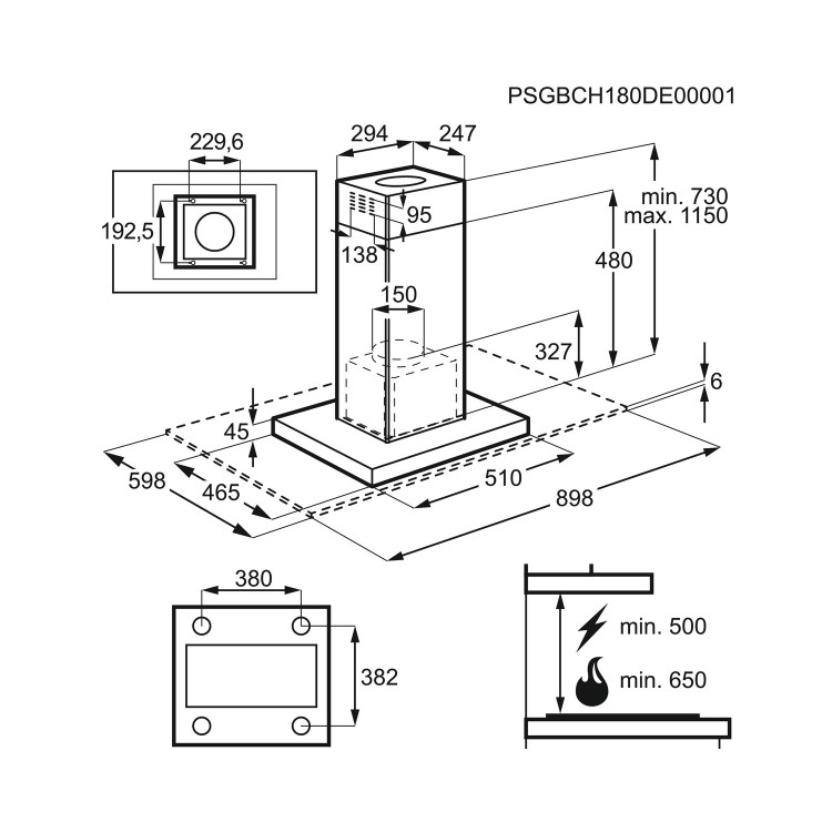 Refurbished Zanussi ZHS92650XA 90cm Flat Glass Island Cooker Hood Stainless Steel