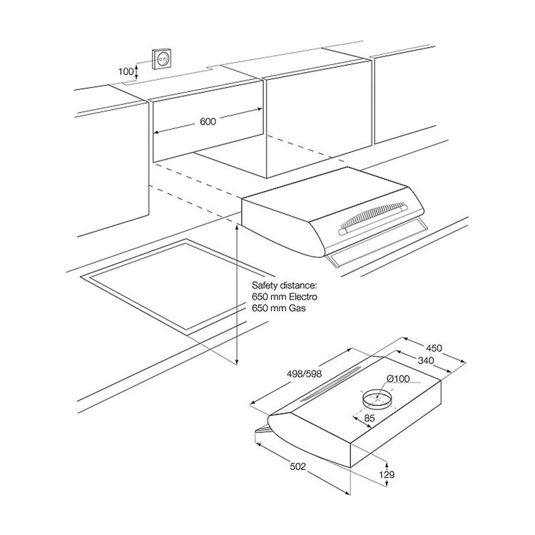 Zanussi 60cm Visor Cooker Hood - Black