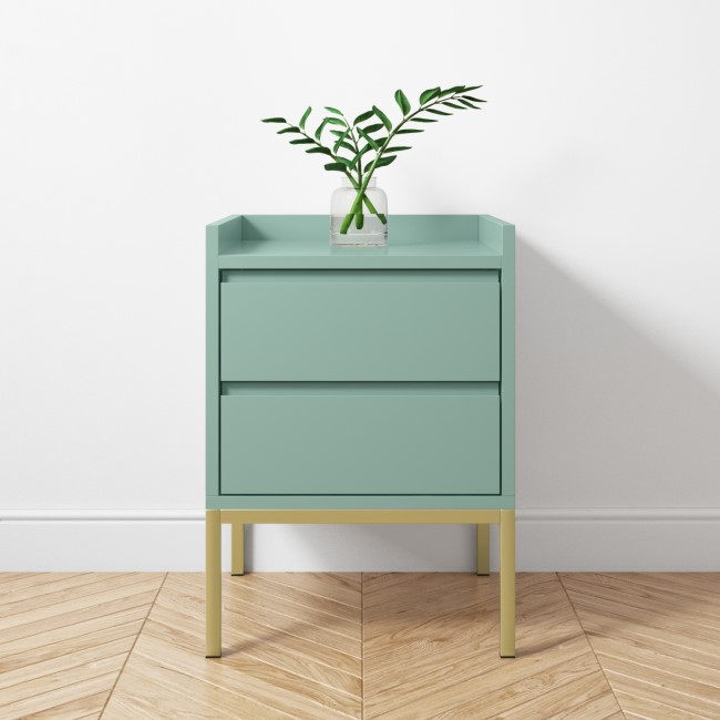 Sage Green Modern 2 Drawer Bedside Table with Legs - Zion
