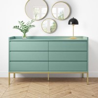 Wide Sage Green Modern Chest of 6 Drawers with Legs - Zion