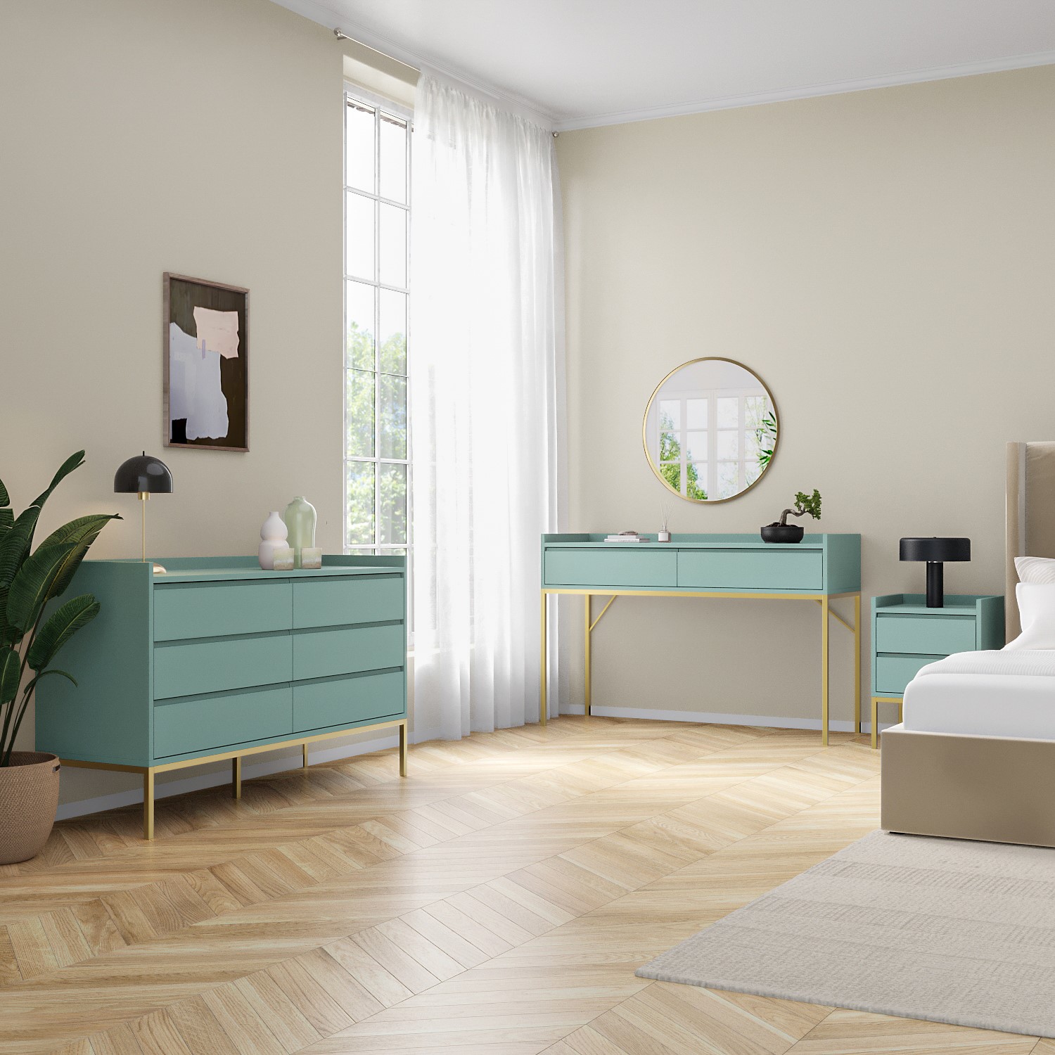 sage green dressing table Richmond Ridged Vanity Table, Matte Sage Green