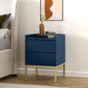 ZIN005 Navy Blue Modern 2 Drawer Bedside Table with Legs - Zion