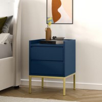 Navy Blue Modern 2 Drawer Bedside Table with Legs - Zion Navy Blue Modern 2 Drawer Bedside Table with Legs - Zion
