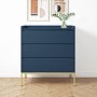 Navy Blue Modern Chest of 3 Drawers with Legs - Zion