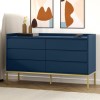 Wide Navy Blue Modern Chest of 6 Drawers with Legs - Zion