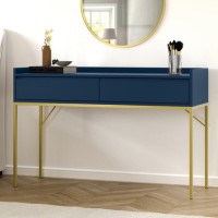 Navy Blue Modern Dressing Table with 2 Drawers - Zion Navy Blue Modern Dressing Table with 2 Drawers - Zion