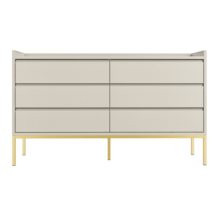 Wide Grey Modern Chest of 6 Drawers - Zion