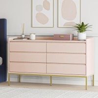 Wide Pink Modern Chest of 6 Drawers with Legs - Zion