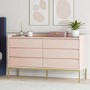 Wide Pink Modern Chest of 6 Drawers with Legs - Zion