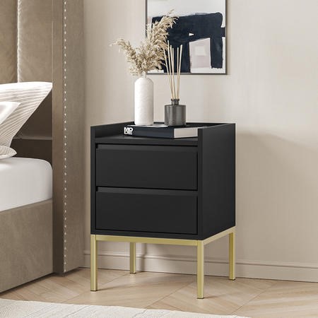 Black Modern 2 Drawer Bedside Table with Legs Zion